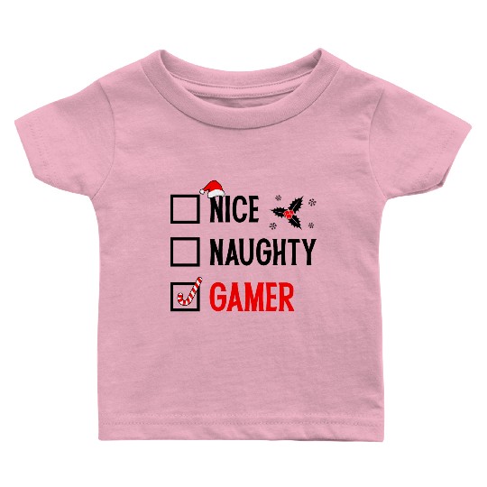 Nice Naughty Gamer Christmas Baby T Shirts