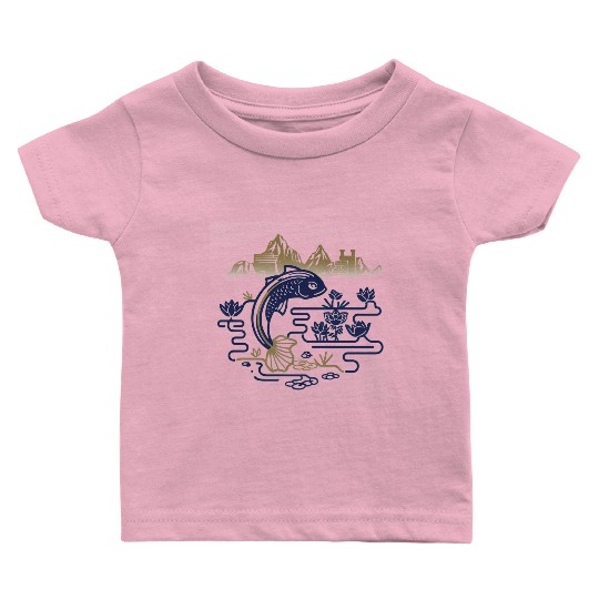 fantasy carp-bird hybrid swimming in a lotus pond Baby T Shirts