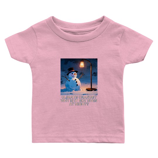 Frosty Snowman Under Street Lights Christmas Baby T Shirts