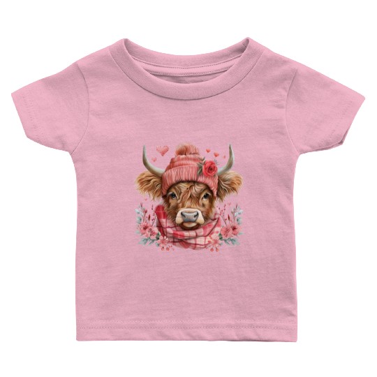 Cute Highland Cow Valentines Day Baby T Shirts