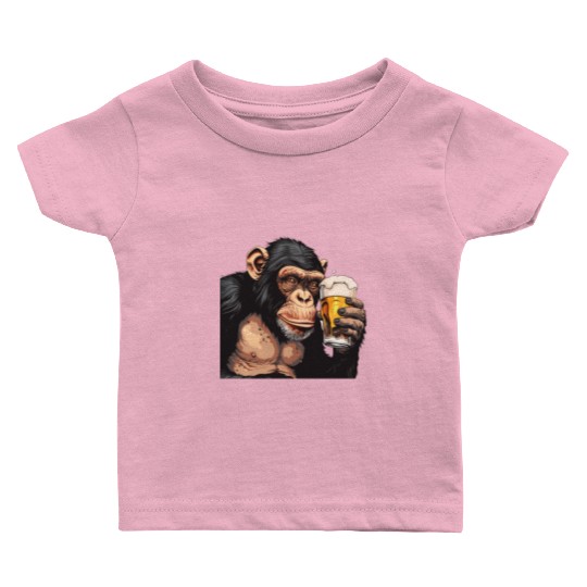 Cute Chimpanzee Drinking Beer 2 Baby T Shirts
