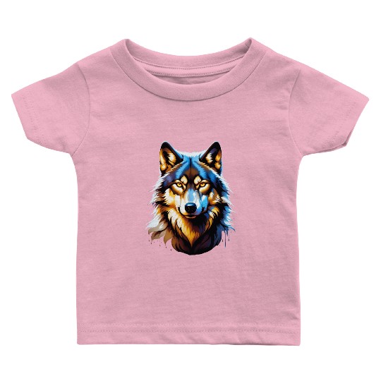 Isolated Lone Wolf Head Ink Design Baby T Shirts