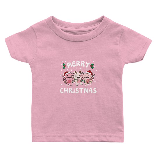 Merry Christmas Cute Axolotl Festive Lights Baby T Shirts