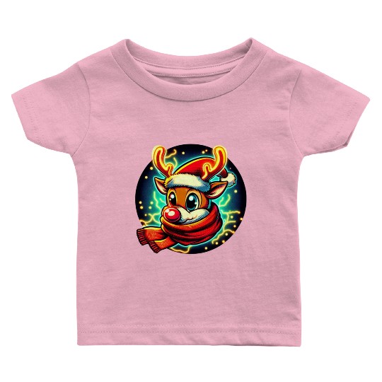 Funny Christmas Rudolph: Glowing Neon Santa Scarf Baby T Shirts