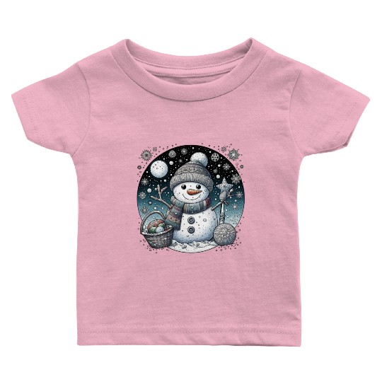 Whimsical Christmas Snowman with Scarf Baby T Shirts