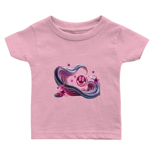 Neon Vibes Baby T Shirts – Glowing Abstract Waves, Stars