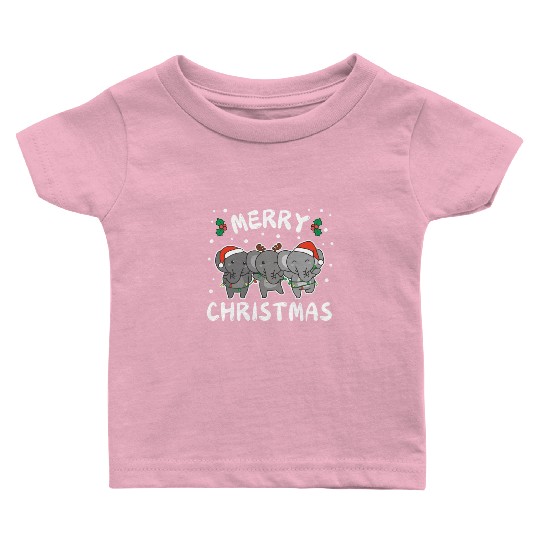 Merry Christmas Cute Elephant Festive Lights Baby T Shirts