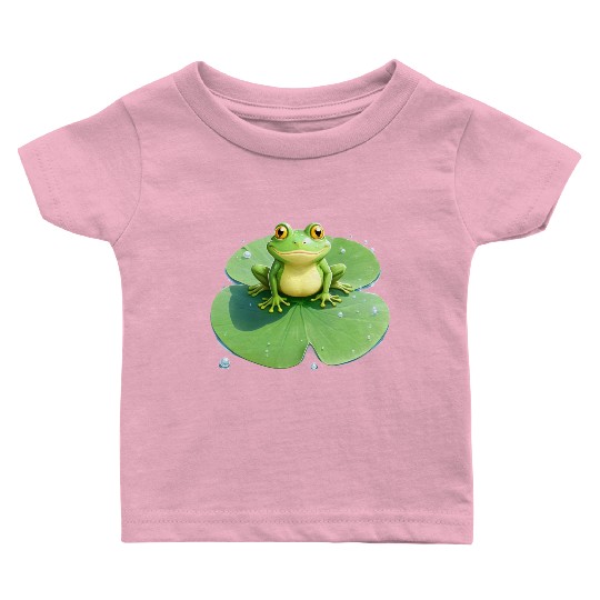 Cheerful Frog on Lily Pad Baby T Shirts