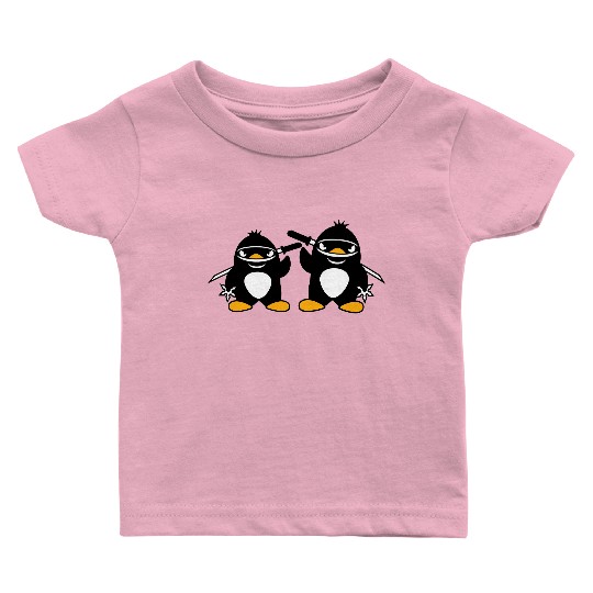 2 Penguins Ninja Samurai Japanese Katana Team Duo Baby T Shirts