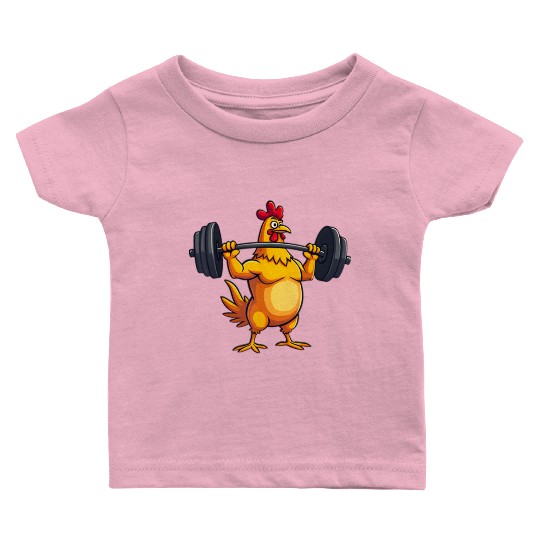 Funny Chicken Workout Gym Fitness Weightlifting Baby T Shirts