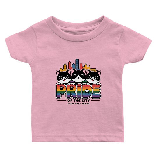 Pride of Houston City Texas USA Rainbow Flag Baby T Shirts