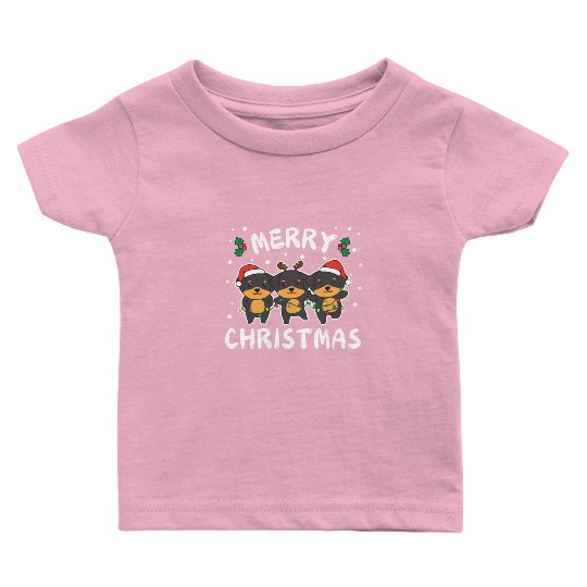Merry Christmas Cute Rottweiler Festive Lights Baby T Shirts