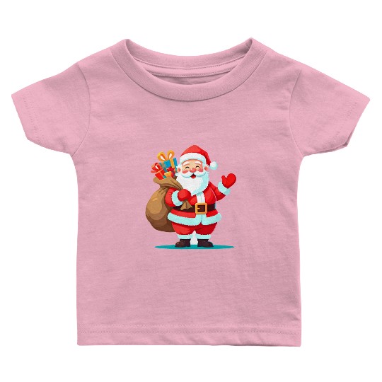 Joyful Santa with Gift Sack Design Baby T Shirts
