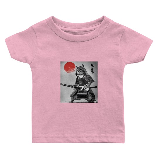 Kawaii Japanese Samurai Cat Vintage Japanese Cat Baby T Shirts