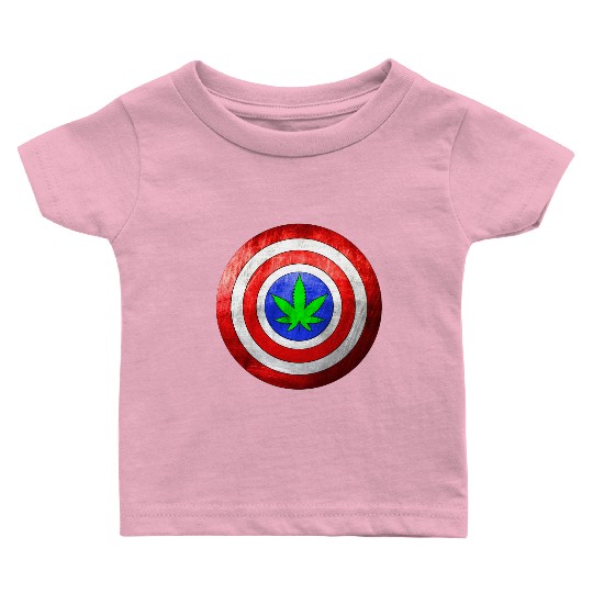 Captain Cannabis Shield Red White Blue and Green Baby T Shirts