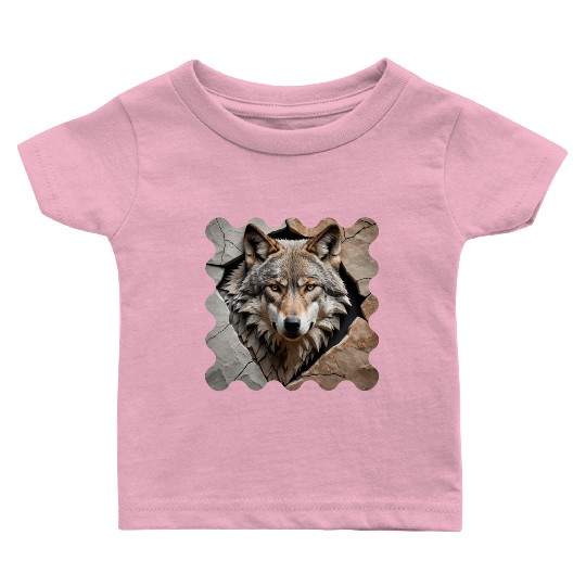 Wolf Emerging Through Stone Baby T Shirts