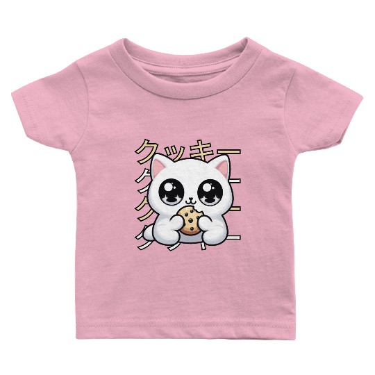 Cute Cat Japanese Kawaii Anime Cat with Cookie Baby T Shirts
