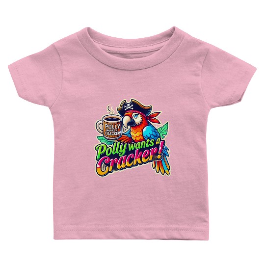 pirate parrot holding a coffee cup design Baby T Shirts
