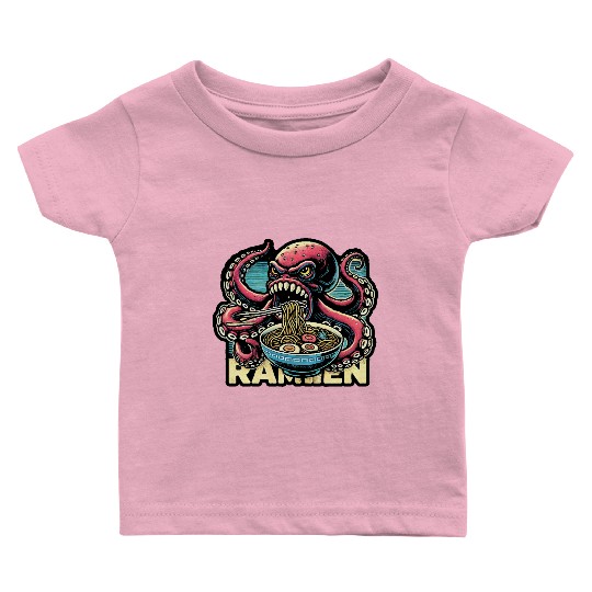 monster octopus eat ramen lover Baby T Shirts