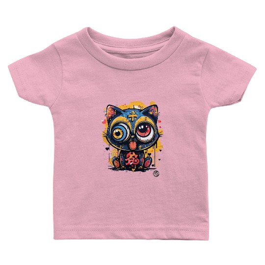 Psycho Lucky Cat – Glitch Meow Madness Baby T Shirts