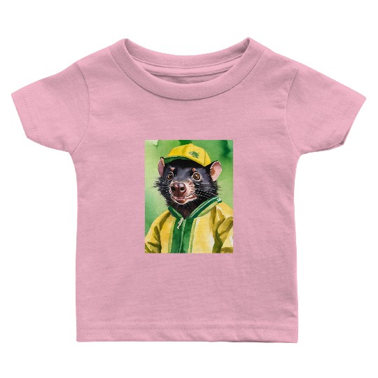 Green and Gold Tassie Devil Baby T Shirts