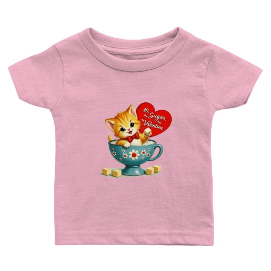 Hi Sugar Vintage Kitten Valentine s Day Card Baby T Shirts