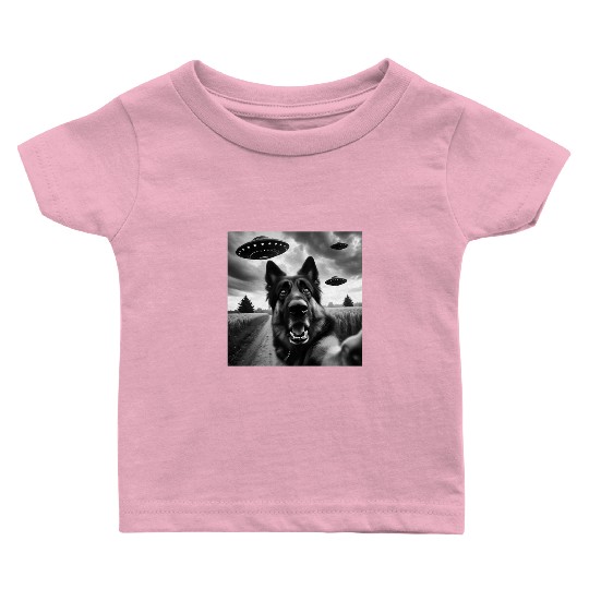German Shepherd Funny GSP Selfie with UFOs Weird A Baby T Shirts