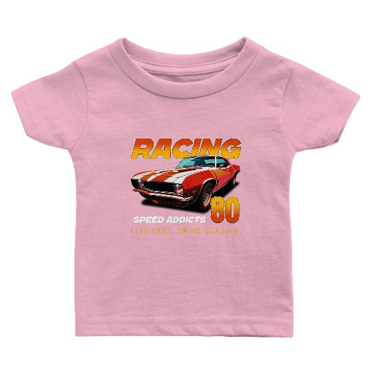 Racing Classic Car Graphic Baby T Shirts, Retro Muscle Car