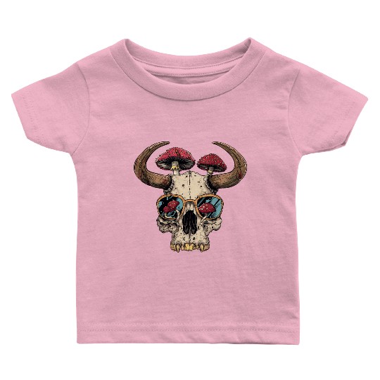 Skull Mushrooms Natural Motif Baby T Shirts