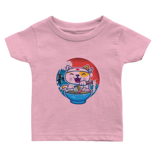 Japanese cat ramen Baby T Shirts