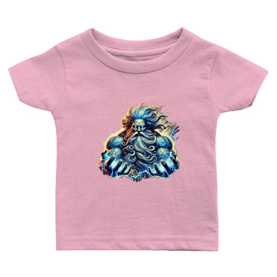 The Greek God Zeus with Lightning Baby T Shirts