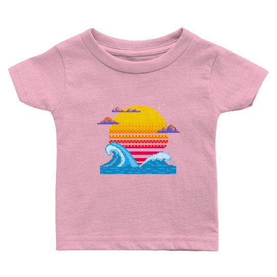 Pixel Sunset Horizon Baby T Shirts