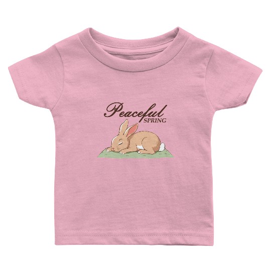 Peaceful Spring - Retro Bunny Illustration Baby T Shirts