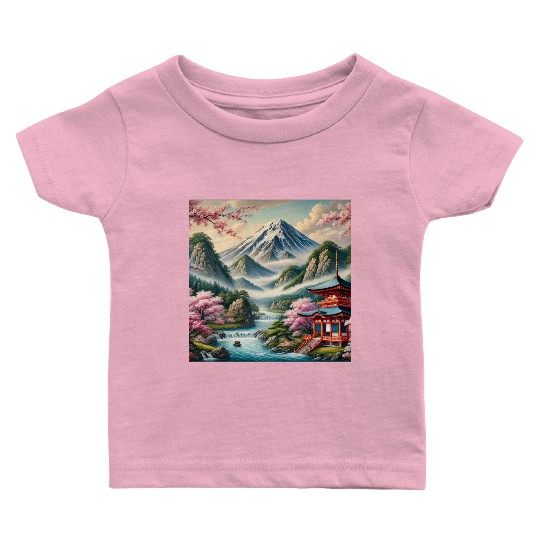 Serene Mount Fuji Landscape Art Print - Japanese C Baby T Shirts