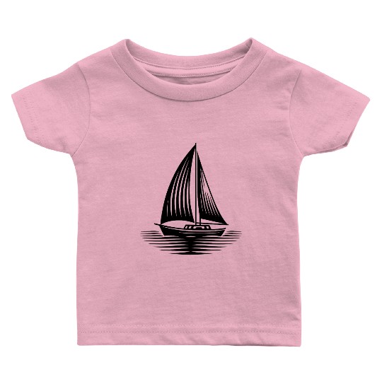Sailboat In Calm Sea On The Horizon Baby T Shirts