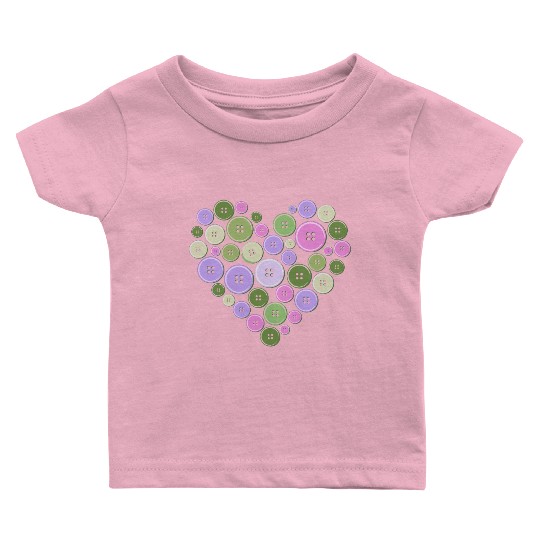 Pastel Pink Green Purple Button Heart Baby T Shirts
