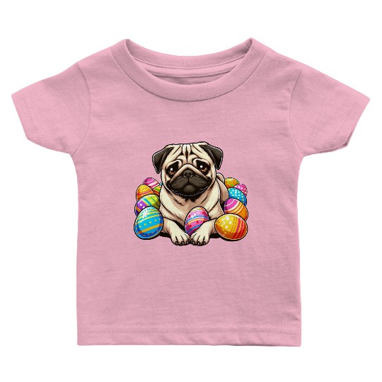 Cute Pug Easter Egg Cartoon Relax Chill Baby T Shirts