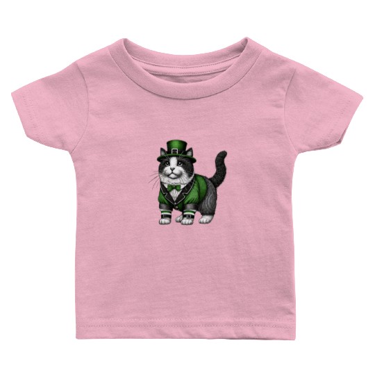 Lucky Cat in Green - St. Patrick’s Day Baby T Shirts