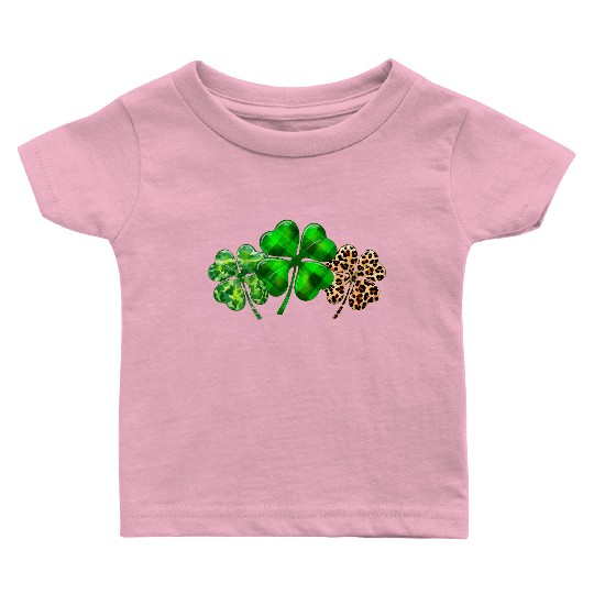 Plaid Shamrock Leopard Camouflage St Patricks Day Baby T Shirts