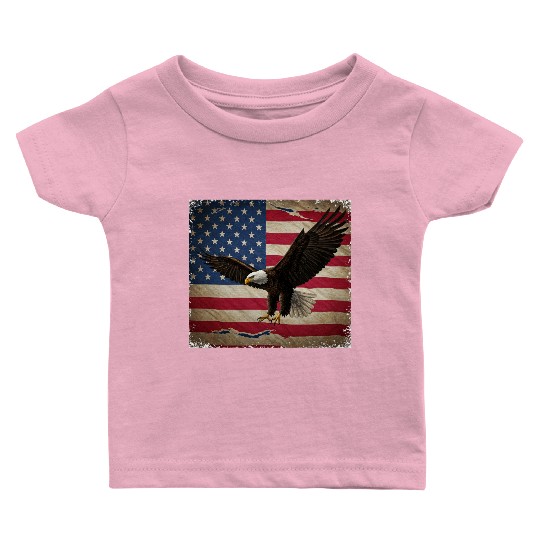 Stylized Eagle with USA Flag Background Baby T Shirts
