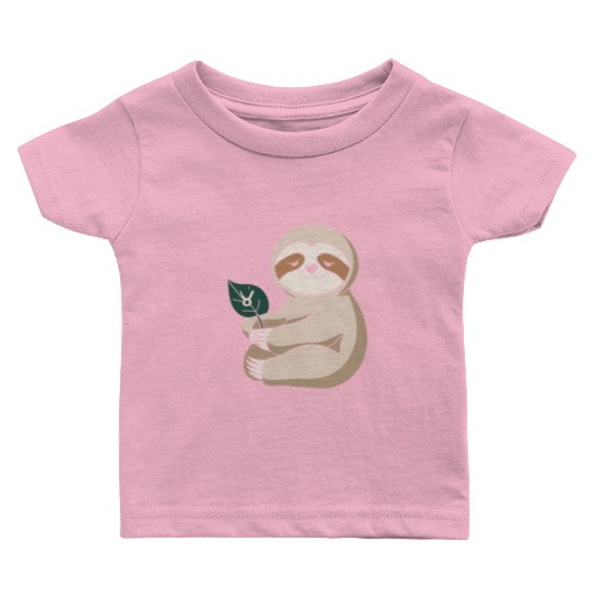 Taurus Zodiac Sloth Holding Leaf Baby T Shirts