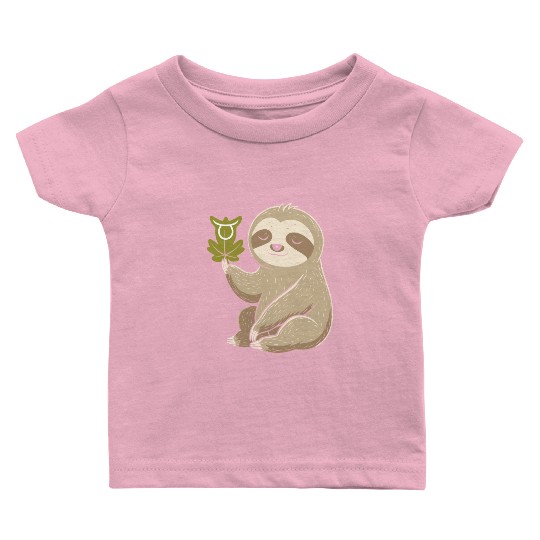 Taurus Zodiac Sloth with Leaf Symbol Serenity Baby T Shirts