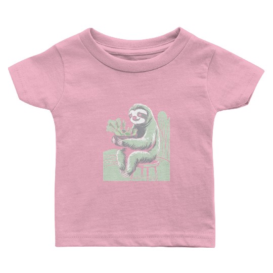 Cute Sloth Hugging Plants Vegan Vegetarian Baby T Shirts