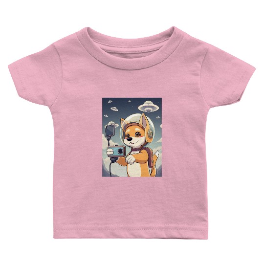 Funny Dog Rescue Anime Selfie with UFOs Weird Baby T Shirts