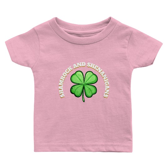 Shamrock and Sheninanigans 4-Leaf Clover Graphic Baby T Shirts