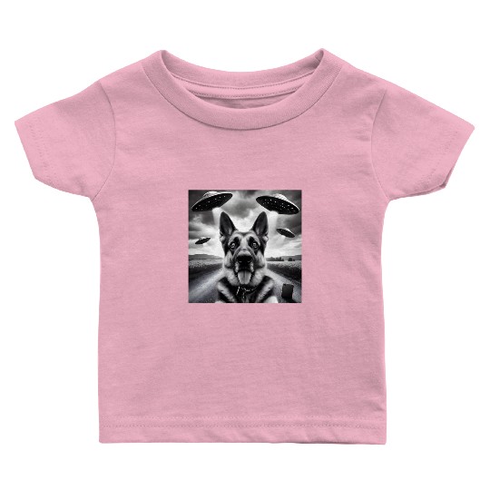 German shepherd Gsp Funny Graphic Selfie UFOs Weir Baby T Shirts