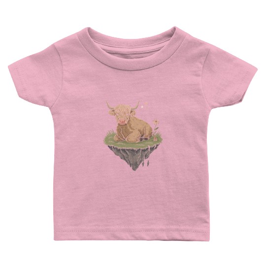 Whimsical Escapism: Highland Cow Dreamworld Baby T Shirts