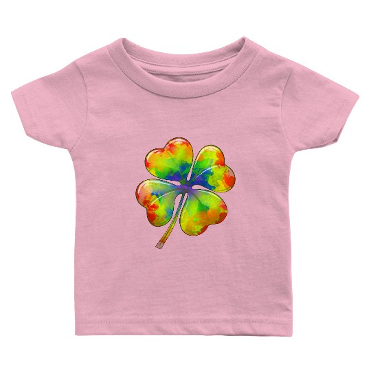 Tie Dye Shamrock Lucky Four Leaf Clover St Patrick Baby T Shirts