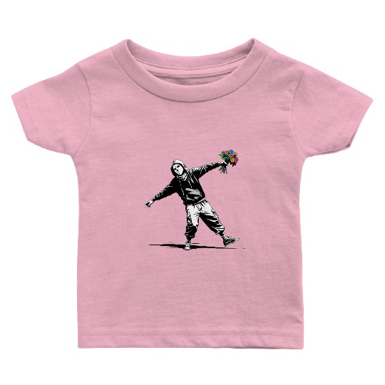 Banksy Protester Throwing Flowers Baby T Shirts