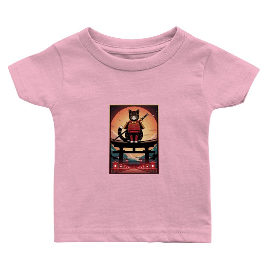 Japanese Cat Samurai Cat Baby T Shirts
